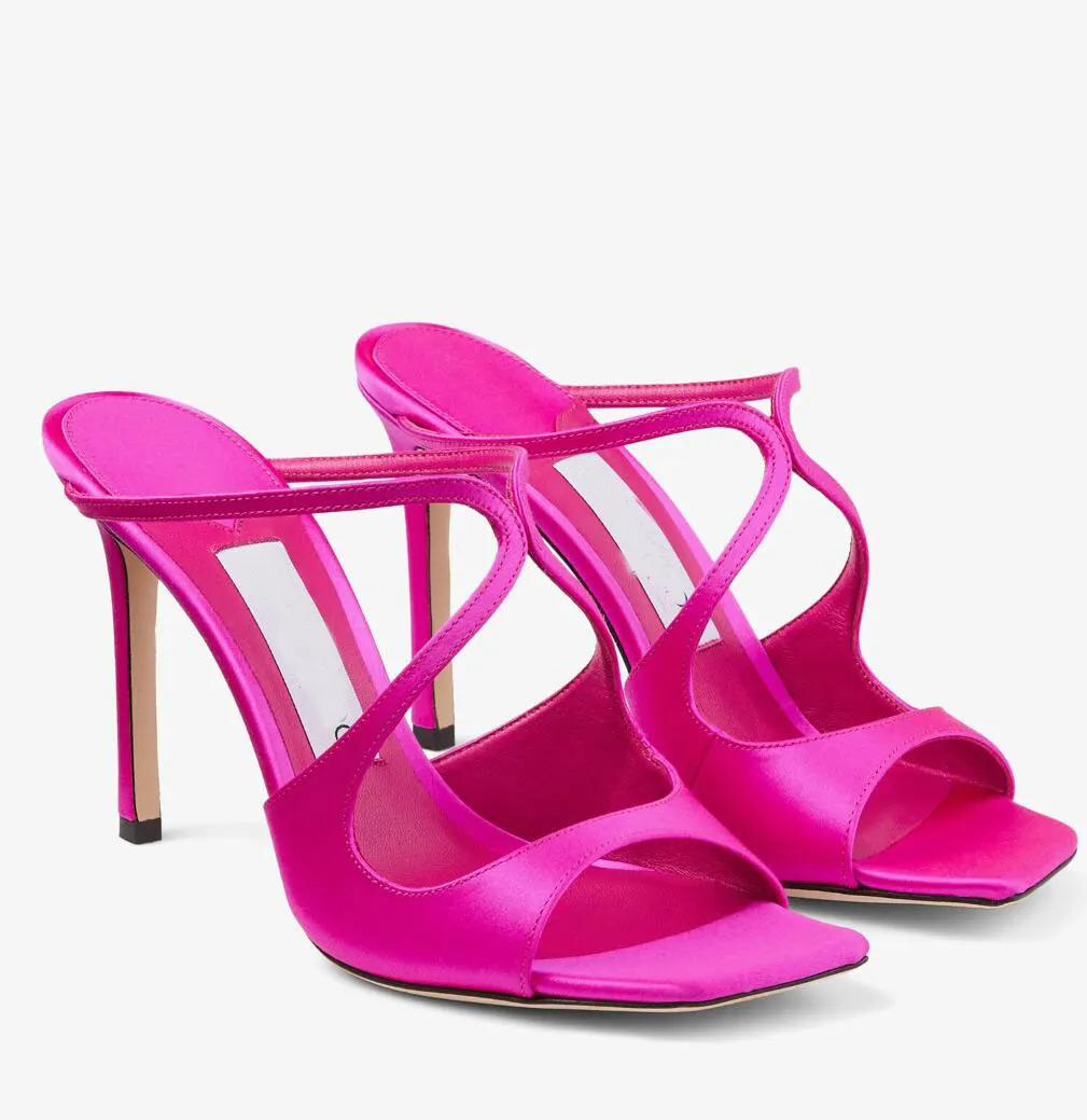 2024 nuove donne di lusso sandali anice scarpe da donna tacco incrociato mules con cinturino slip on pantofola con tacco in pelle verniciata signora nero bianco rosa scarpe con tacco alto EU35-43 con scatola
