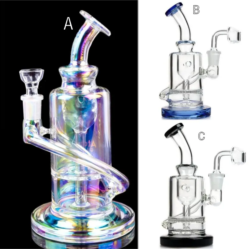 Peigne Pipe à fumer avec logo Perc Pipe en verre Helix Bangs en verre Cyclone Simple plate-forme en ligne avec jointure femelle brûleur à mazout de 10 mm Livraison gratuite