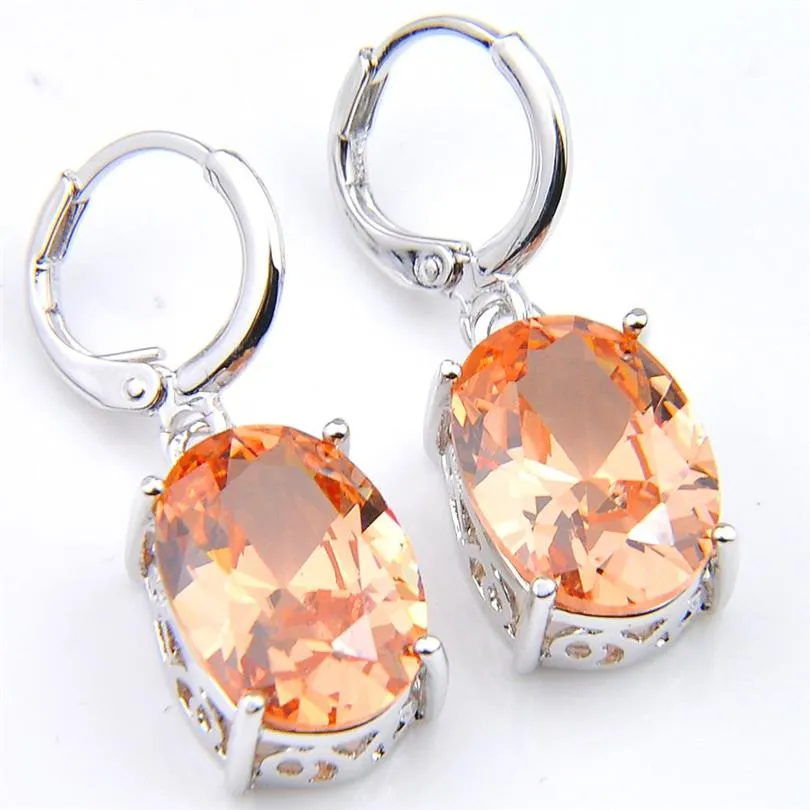 10prs LuckyShine Classic Fashion Fire Oval Morganite Cubic Zirconia Gemstone Silver Dangle Earrings For Holiday Wedding Party292U