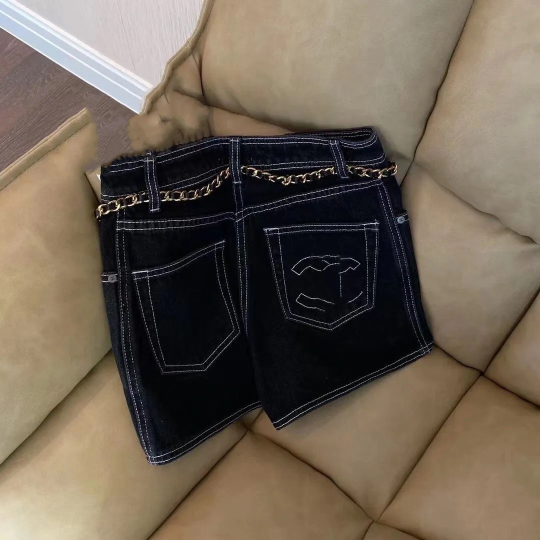 Women's black color high waist denim jeans back logo embroidery shorts pants SMLXLXXL