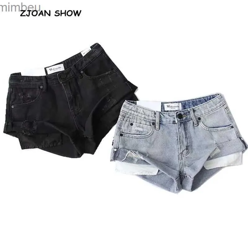 Women's Shorts 2 color Hight Street High Waist Roll Up Cuffs Short Denim Shorts Ripped Denim Short Pants Sexy Summer Wide Leg Short Jeans WomenL240119