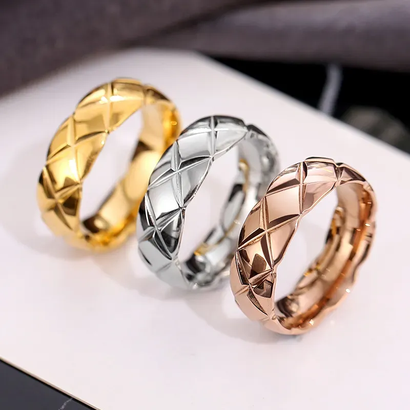 Love Rings Women Men Band Ring Designer Ring Fashion Jewelry Titanium Steel Single Grid Rings With Diamonds Casual Couple Classic Gold Silver Rose Optiona