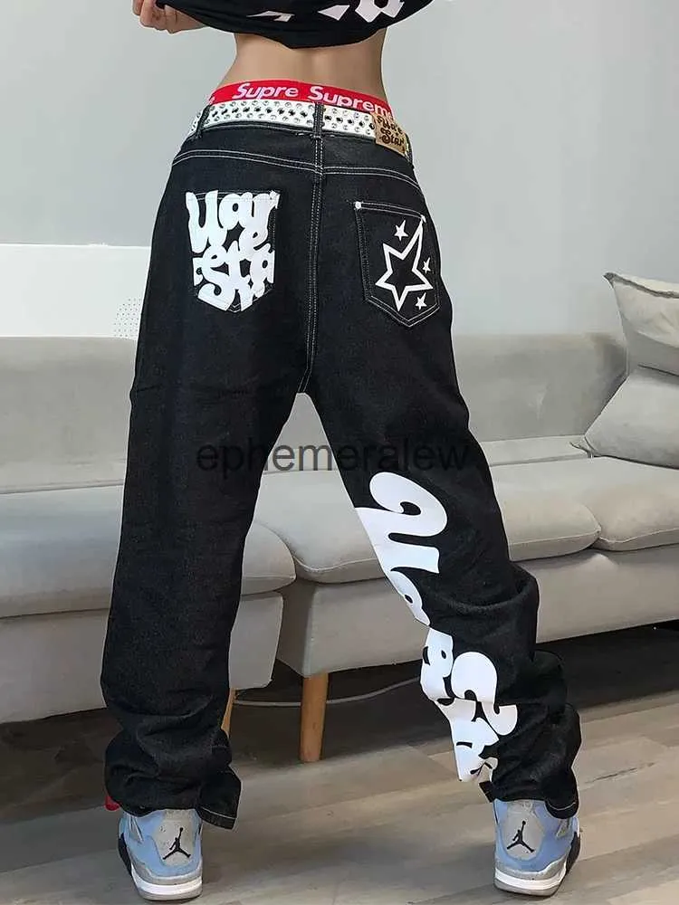 Jeans pour hommes Y2K Jeans Hip Hop Lettre Impression Lâche Pantalon Noir Hommes Femmes 2023 Nouvelle Mode Casual Pieds Larges Baggy Jeans Pantalon Streetwearephemeralew