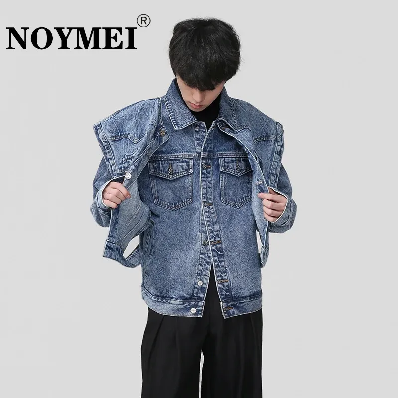 Nomei erkek kişilik giyim iki parça yığılmış denim ceket ceket trend erkek hip hop vintage dış giyim sonbahar wa3022 240118