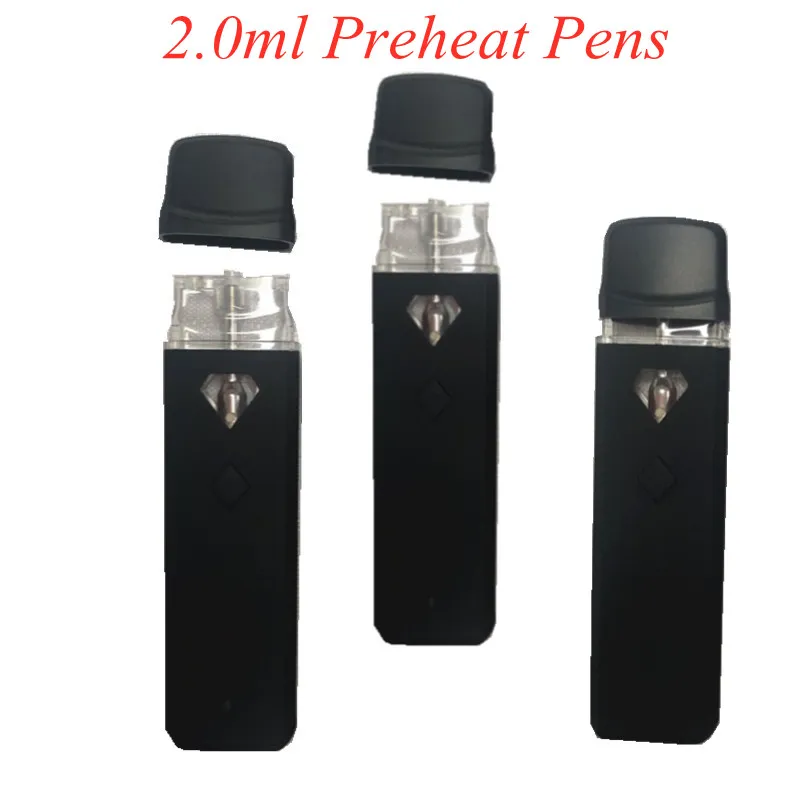 EE. UU. STOCK 2 ML Precalentamiento Vape Pen desechable 320 mah Batería recargable 2 gramos Dispositivo negro Vacío Tanque de aceite grueso Puerto tipo C 50 piezas / caja Orden de muestra