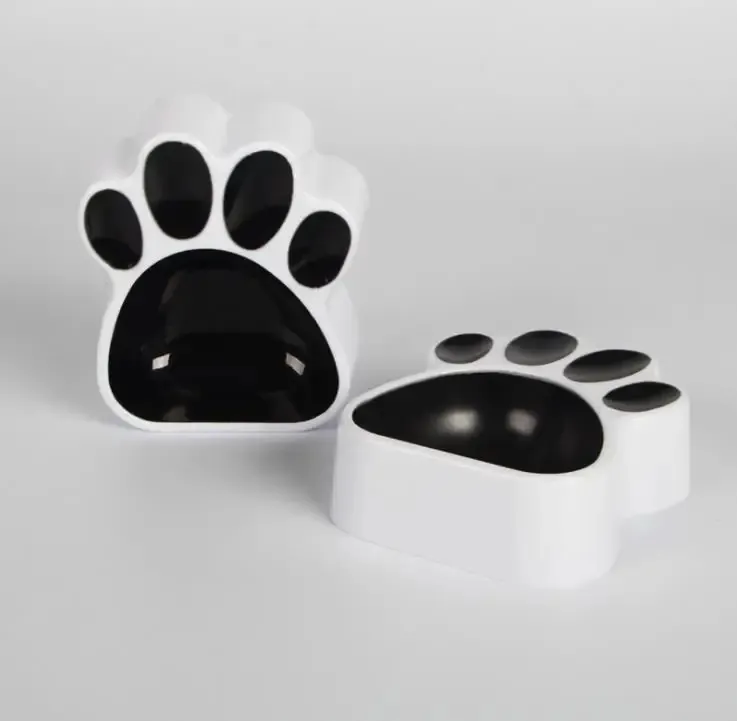 Bol d'eau et de nourriture avec empreinte de patte de chat et de chiot, en plastique pour animaux de compagnie, bassin d'alimentation universel noir, bols pour chiens simples SN1686