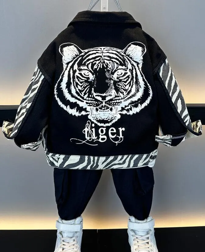 abiti firmati per bambini ragazzo giacca di jeans nero bianco zebra tigre Giacche cappotto per bambini