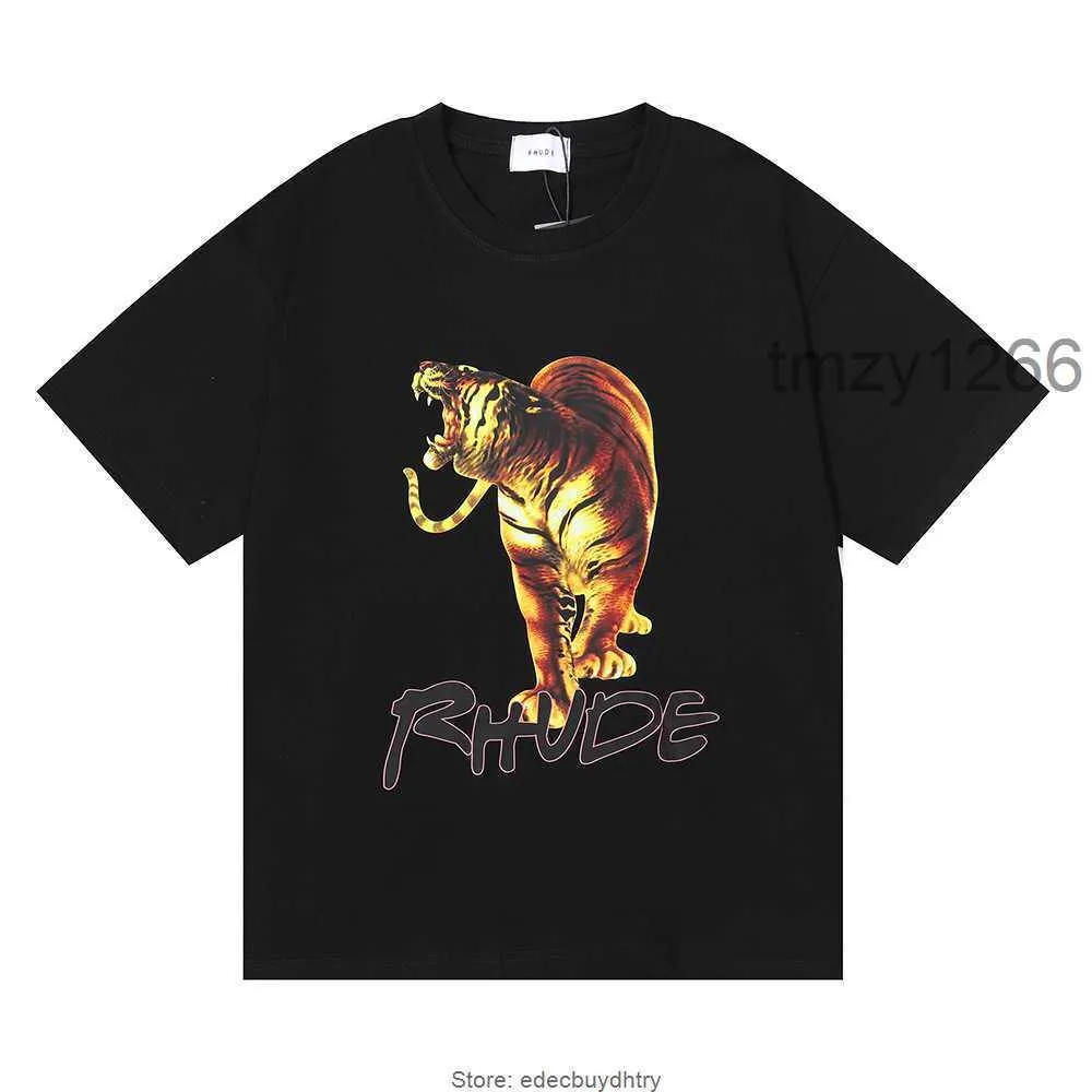 Homens de verão Camisetas Ins Marca de Moda Americana Rhude Tiger HD Impresso Algodão Manga Curta T-shirt Homens e Mulheres Grande Pulôver 7GDR