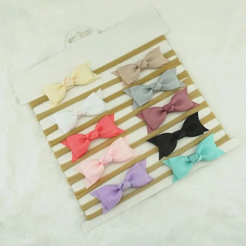 Hair Accessories 10 Pcs/lot Nylon Headbands Mini Solid Infant Hairbow Elastic Bands For Born Cute Kid Ribbon Bow Girls