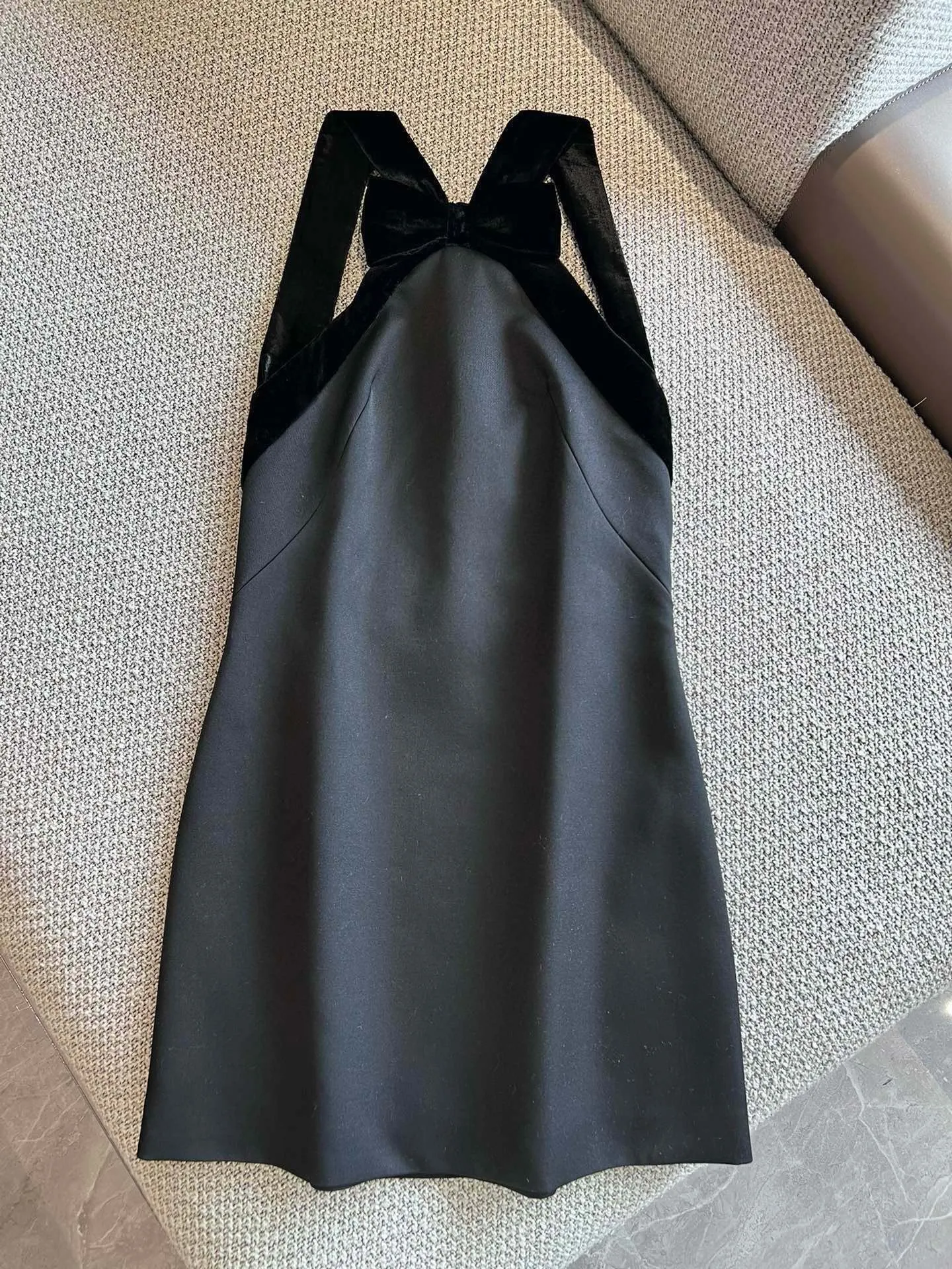 Robe noire en velours pour femmes, col papillon, élégante, Patchwork, sans manches, Vintage, taille haute