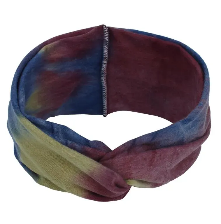 Tie Dye Knotted Headbands for Women with Vintage Sport Athletic Travel Criss Cross Cute Turban Twist Headbands Head Wraps