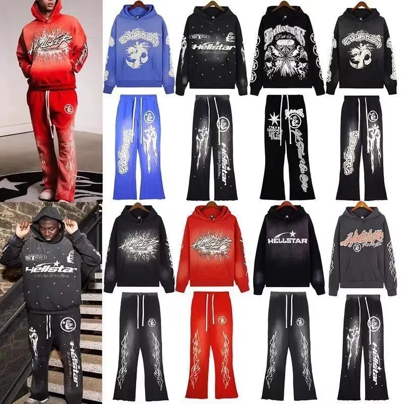 Hellstar Sports Costume Designer Sweat à sweat à manches longues Pantalon Pullover Street Hip Hop Retro Alphabet Print High Street personnalisé Hell Star Hoodie Men Women Tracksuit Yh