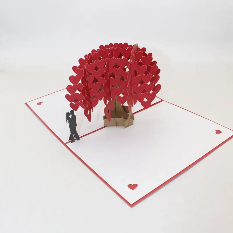 3D Laser Cut Handmade Love Heart Tree Paper Invitation Greeting Cards PostCard For Valentine's Day Wedding Party