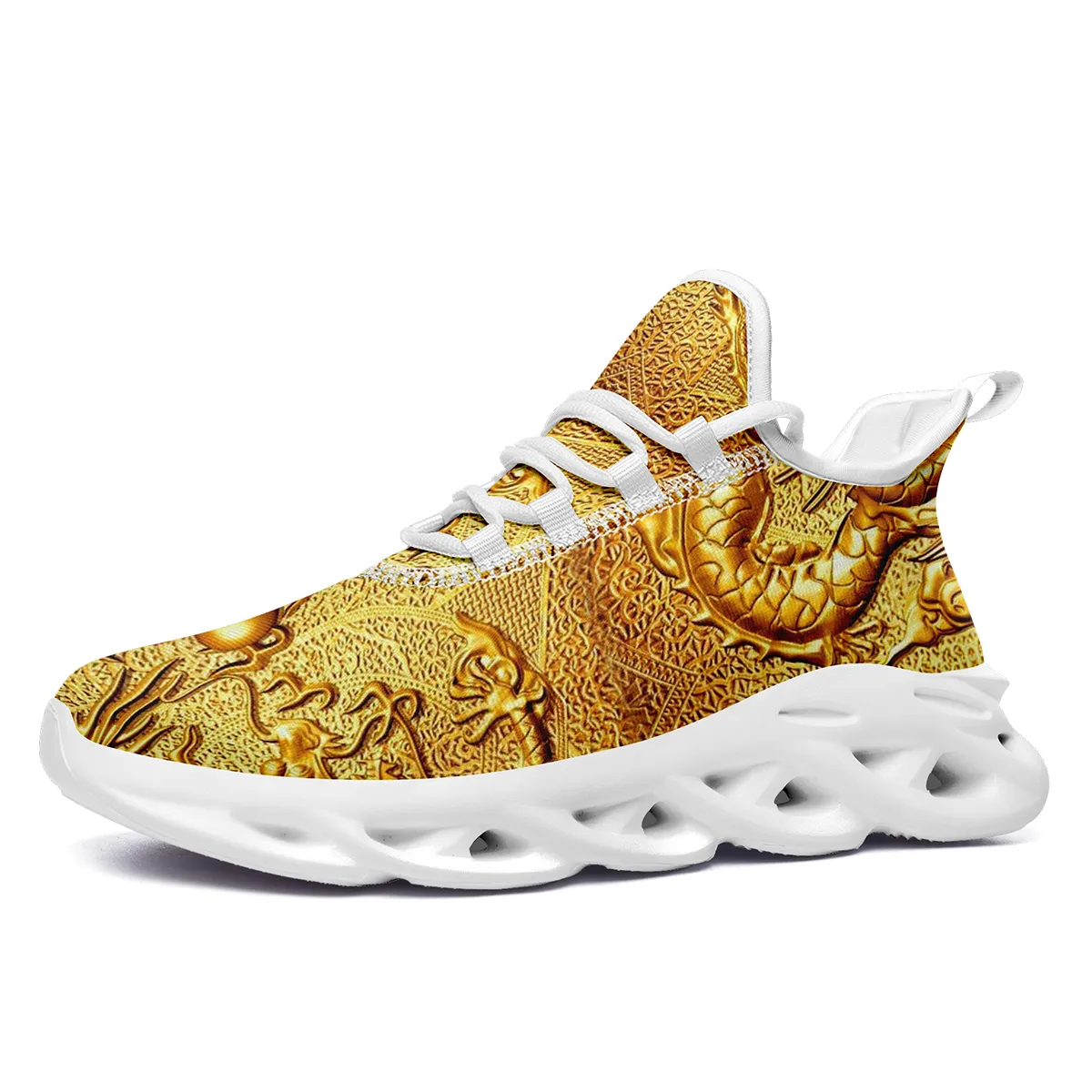 CoolCustomize Custom Peaceful Chinese Dragon Women Gold Green Design Print Own Logo Name Light Weight Sports Running Oweful Tennis Shoes Unika par Män Sneaker