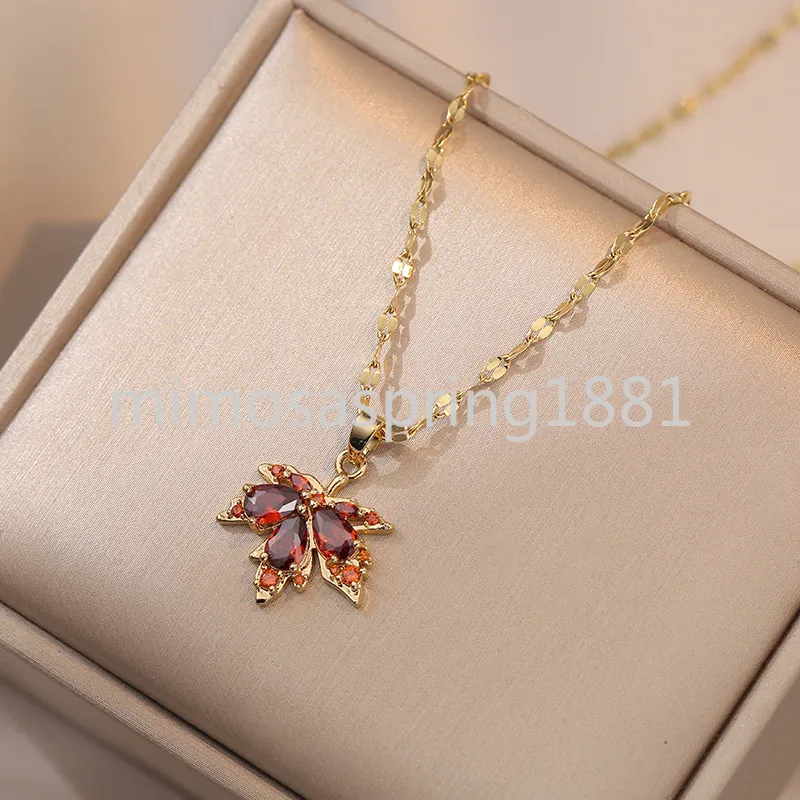 Maple Leaf Necklace Palm Tree Choker Golden CZ Zirconia Leaf Pendant Necklace Bohemian Luxury Roman Löv smycken tillbehör