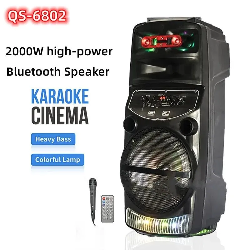 Lautsprecher 2000W Hochleistungs-Bluetooth-Lautsprecher Tragbarer Outdoor-LED-Trolleykoffer FM-Radio Heim-Audiosystem Kabelgebundenes Mikrofon Häuser Karaoke