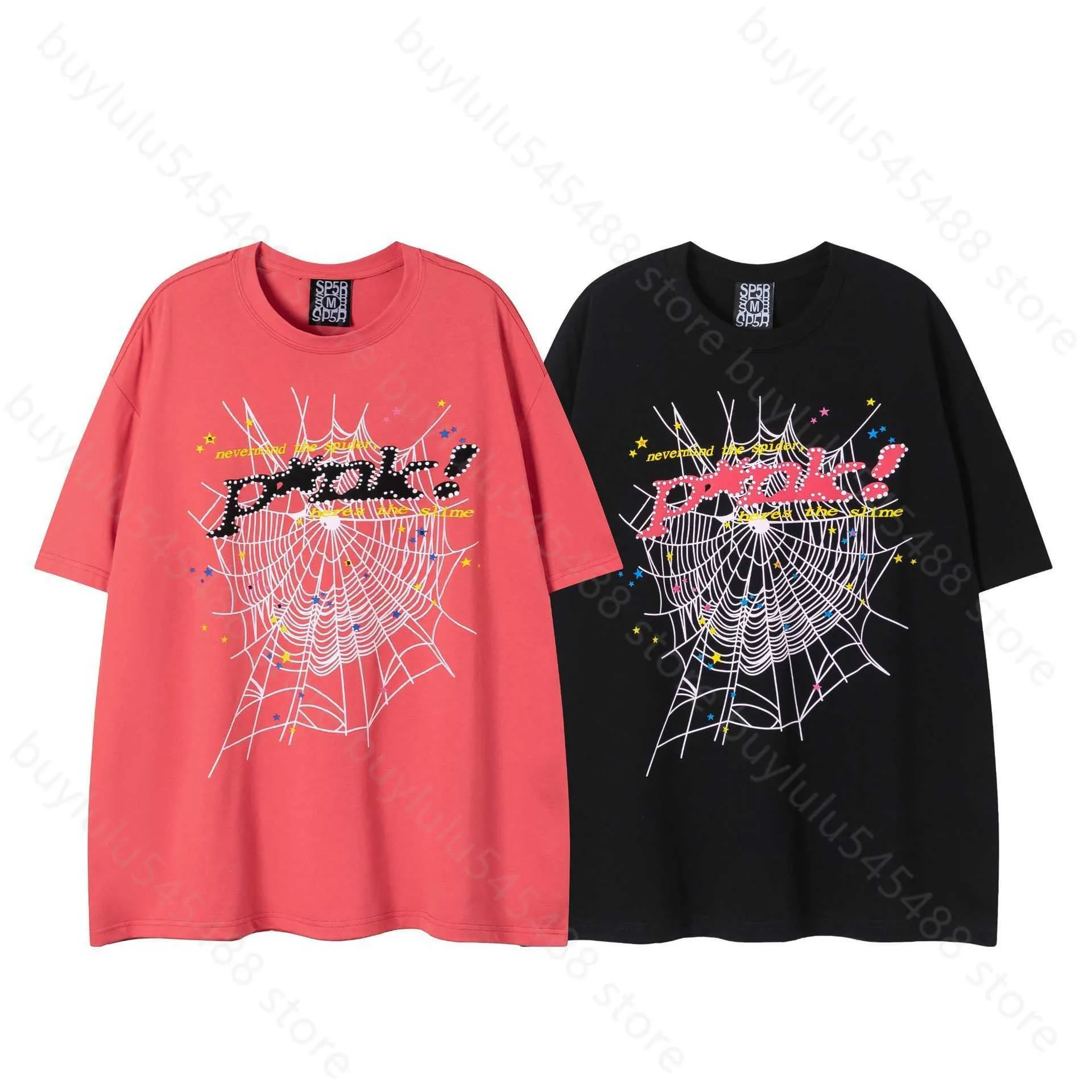 9OXDスパイダーウェブメンズTシャツデザイナーSP5DER女性Tシャツファッション55555短袖夏の新しいパターン印刷ピンクマイクロブレットカジュアルラウンドネックユニセックス