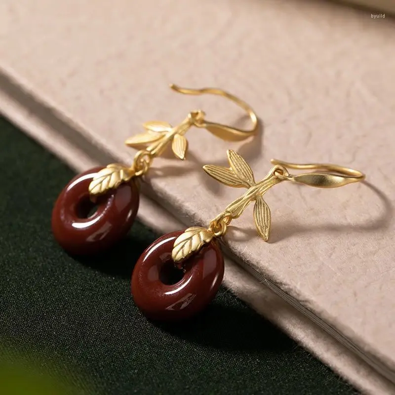 Boucles d'oreilles pendantes originales en argent sterling S925, Agate rouge du sud naturel, Super Mori, tempérament anti-allergique, boucles d'oreilles pour dames