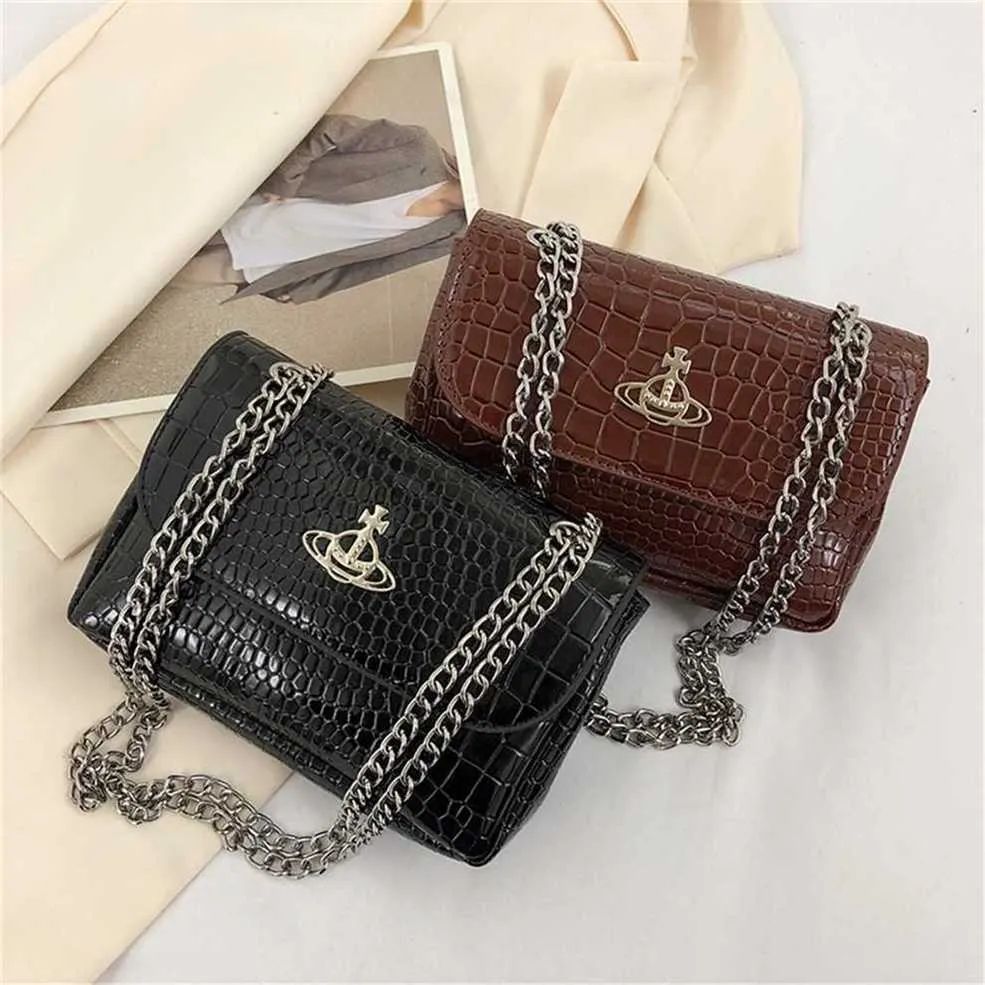 Nowy Small Square West Empress Dowager Saturn Crocodile Chain One ramię Crossbody Fabryka telefonu komórkowego Online 70% Sprzedaż