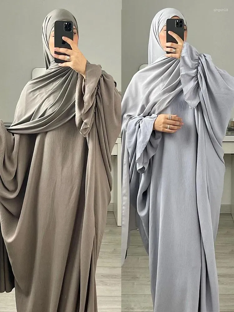 Ropa étnica Eid Bufanda Vestido musulmán para mujeres 2 piezas Oración Vestidos largos Marruecos Ramadán Jilbab Abayas Kaftan Dubai Árabe Robe