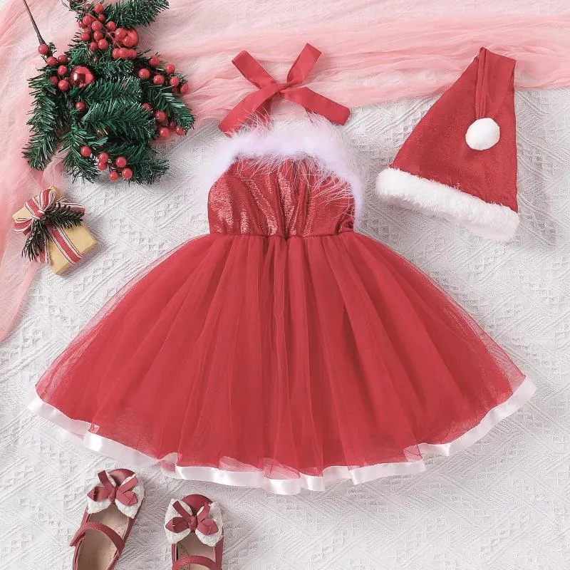 Vestidos de menina para crianças pequenas outono inverno vestido de fio de natal longo com chapéu fofo bebê páscoa para tamanho 6