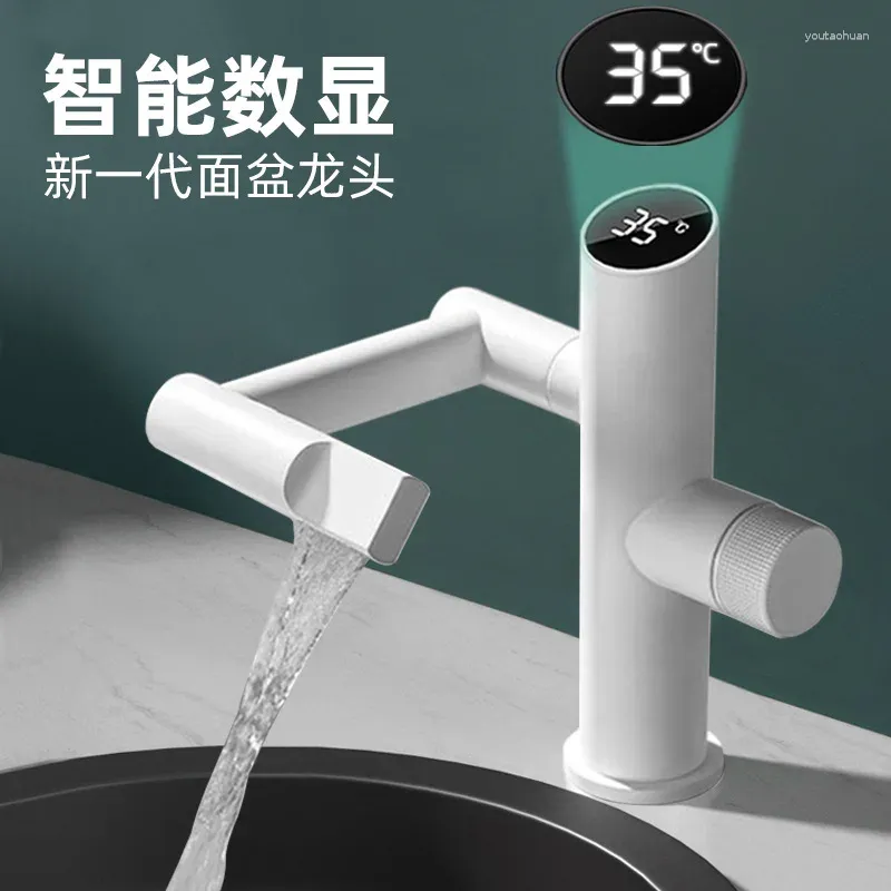 Bathroom Sink Faucets White Digital Display Faucet Cabinet Washstand Universal Multi-Function Basin And Cold Splash-Proof