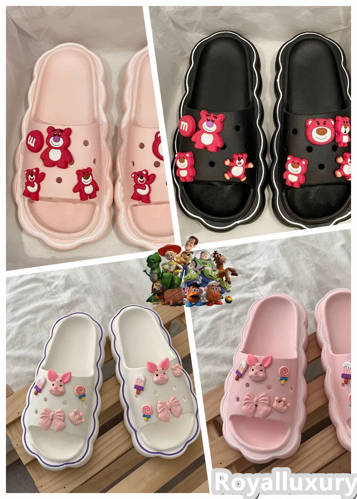 Summer Women's Outdoor Cartoon Graffiti Slippers, Women's Beach Casual Sandals, Beach Casual Shoes, White Teddy Bears