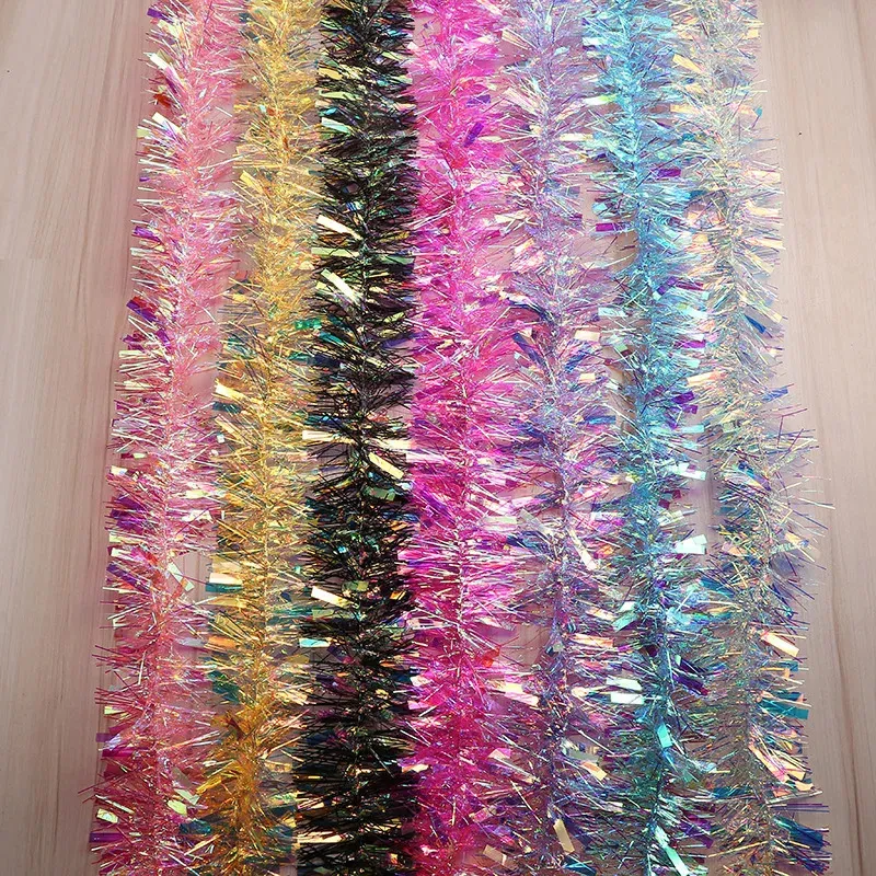 2m 7cm Rainbow Color Foil Rattan Tinsel Streamer Christmas Tree Hanging Garland Birthday Party Wedding Home Decoration Supplies 240119