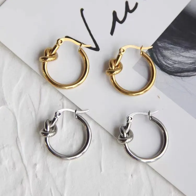 Luxury Earrings Women Designer 18K Gold Plated With Original Label CELL Knotting Twisting Hoop