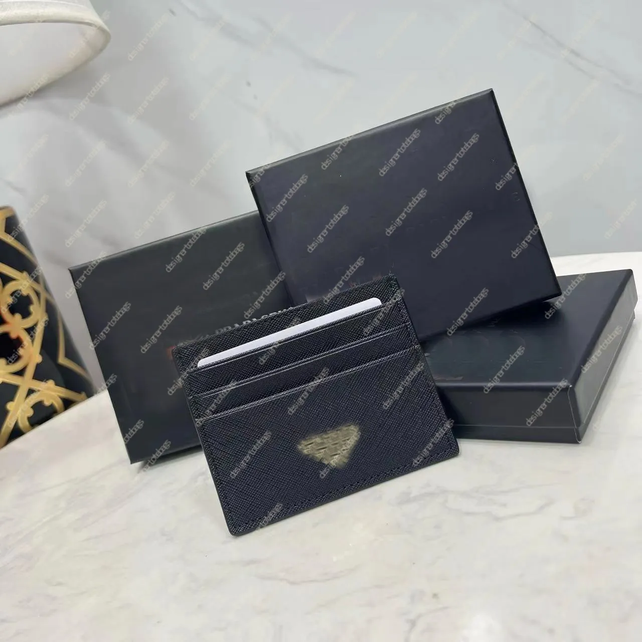 Designerkortshållare plånbok lyxig svart id -kreditkortshållare kvinnor mini plånbok triangel märke mode läder canvas herrar designer fast färg dubbelsidig