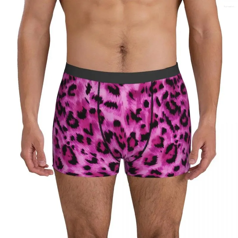 Onderbroeken met roze luipaardtextuur, ondergoed, dierenbont, schattig bedrukte boxershort voor mannen, zakje, grote maten shorts