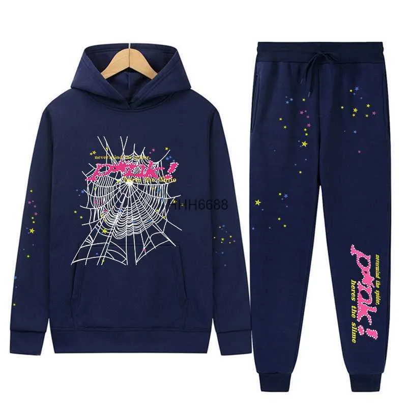 Spider Web Men's Bluier Designer SP5DER Women's Hoodies Fashion 55555 Bluzy Trendy Young Thug Unisex Letter Pink Dwuczęściowy zestaw Efqq