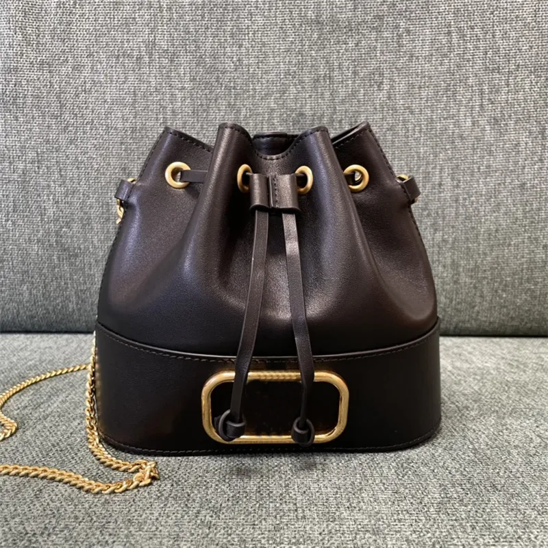 Vintage mode top qualité chaîne designer VLOGO SIGNATURE chaîne en or cordon fermé en cuir d'agneau classique sac seau sac à bandoulière mini femme noir