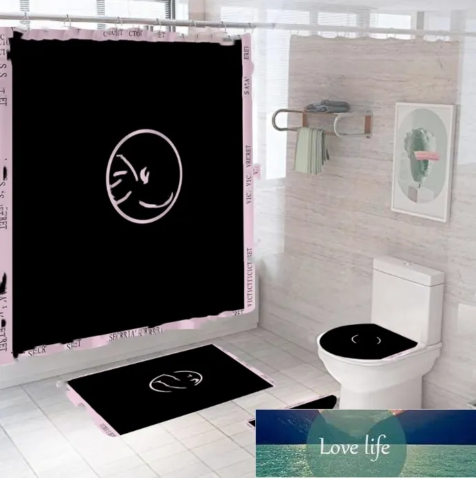 최고 클래식 레터 인쇄 샤워 커튼 세트 디자이너 카펫 4 조각 세트 화장실 커버 바닥 매트 욕실 비 슬립 매트 세트