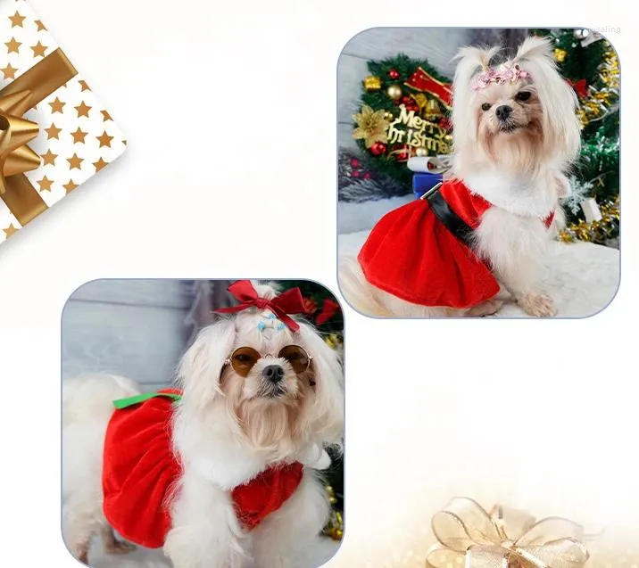 ملابس الكلاب حيوان أليف خلع الملابس الشتاء عيد الميلاد فيلفيت النسيج سانتا كوزبلاي اللوازم يتوهم فساتين جرو الأميرة