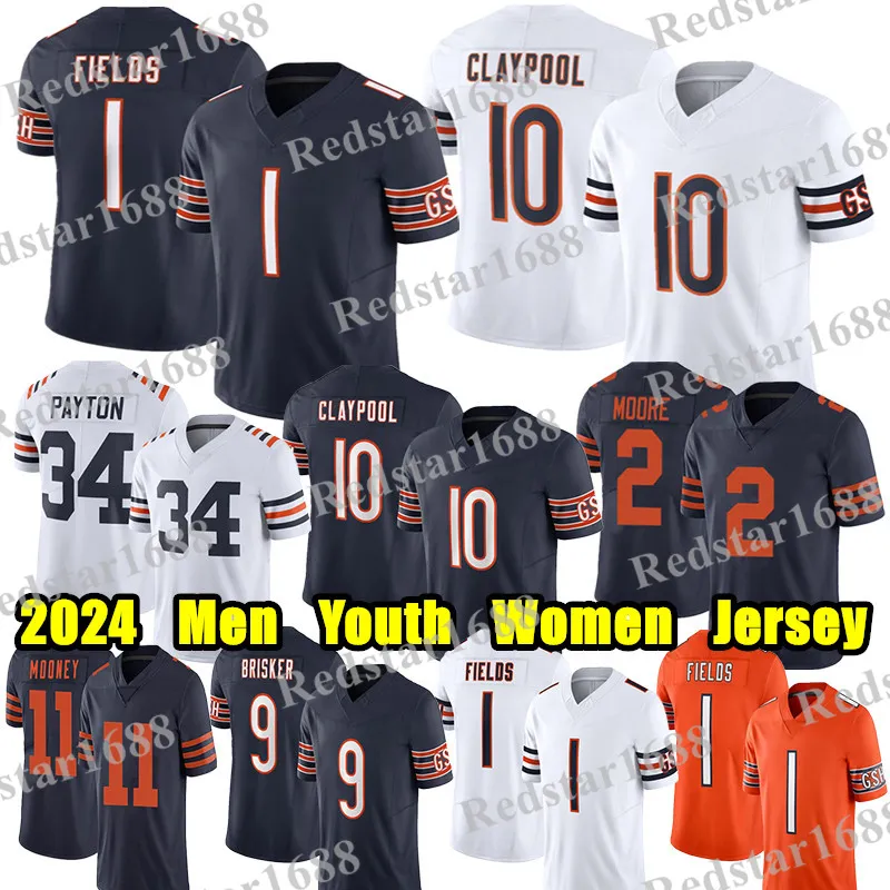 #1 Justin Fields football jersey #10 Chase Claypool Jaquan Brisker Cole Kmet JEddie Jackson DJ Moore Wright Brian Urlacher Walter Payton Darnell Mooney jerseys