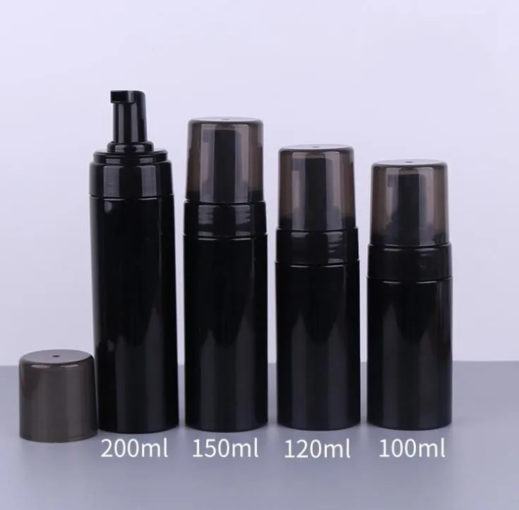 Black Plastic Foam Pump Bottles 100ml 120ml 150ml 200ml BPA Free with transparent-black cover for foaming soap mousse SN3046