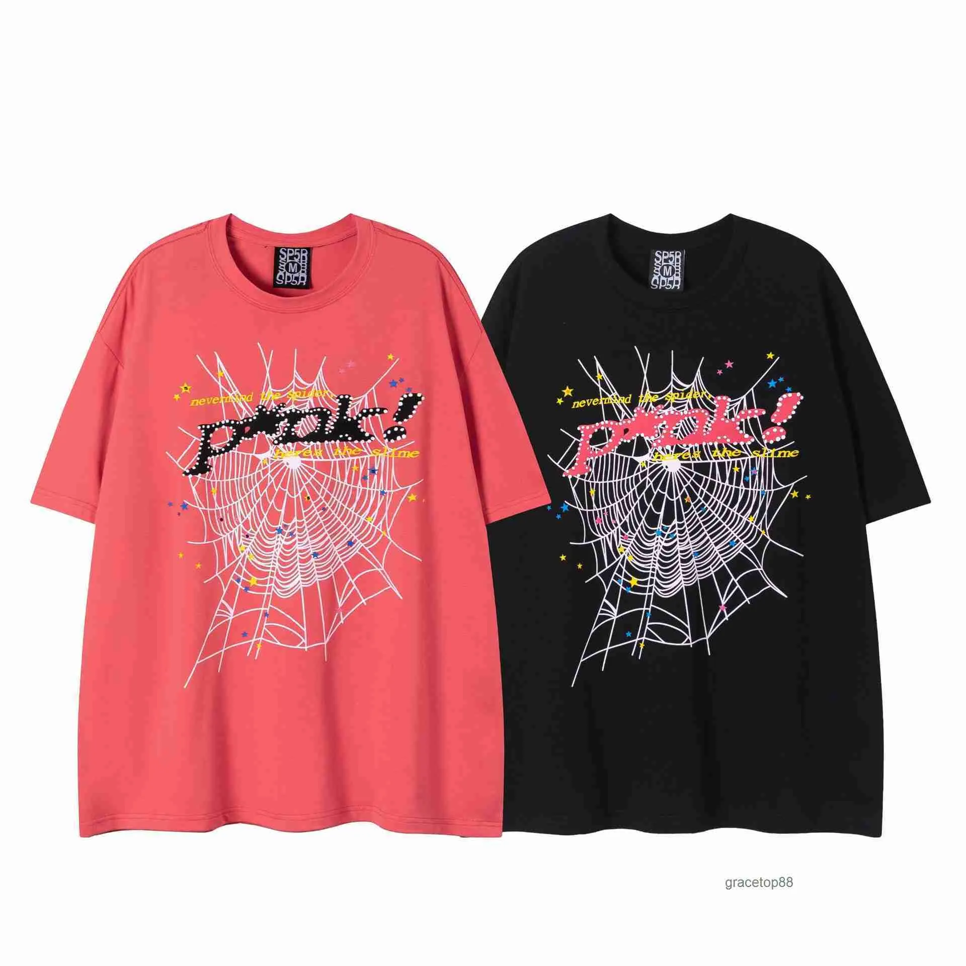 T-shirt da uomo Spider Web Designer Sp5der T-shirt da donna Moda 55555 Maniche corte Estate Nuovo modello stampato Rosa Micro Bullet Casual Girocollo Unisex 02d4