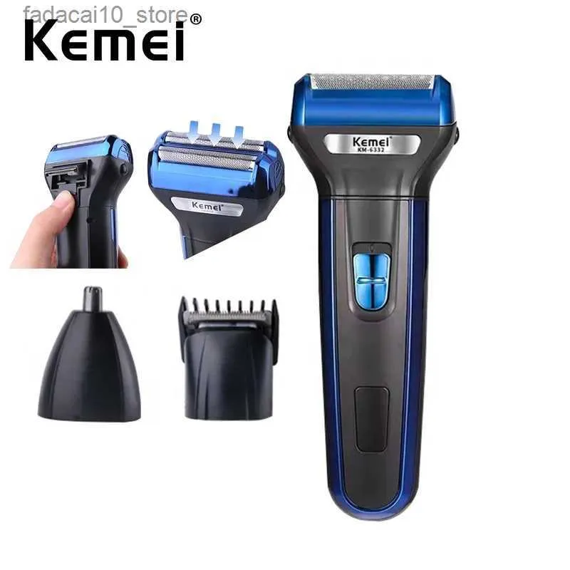 Электробритвы Kemei Многофункциональная электробритва 3 в 1 с сеткой Аккумуляторная беспроводная машинка для стрижки волос Триммер для бороды в носу Бритва для ухода за волосами Q240119