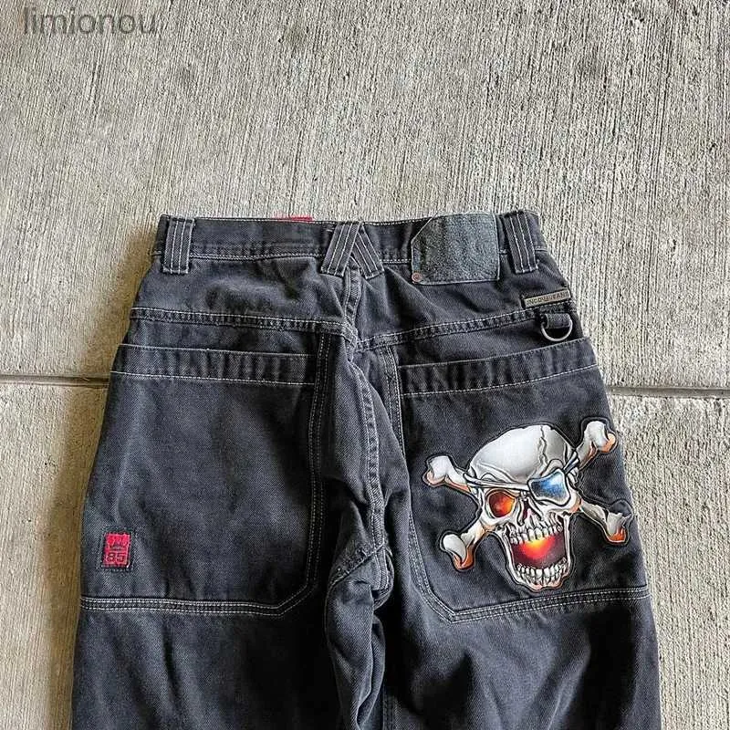 Męskie dżinsy Jnco Jeans Y2K Retro Hip-Hop Skull Wzór haftowe luźne spodle dżinsowe harajuku dla mężczyzn i kobiet gotyckie pantsl240119