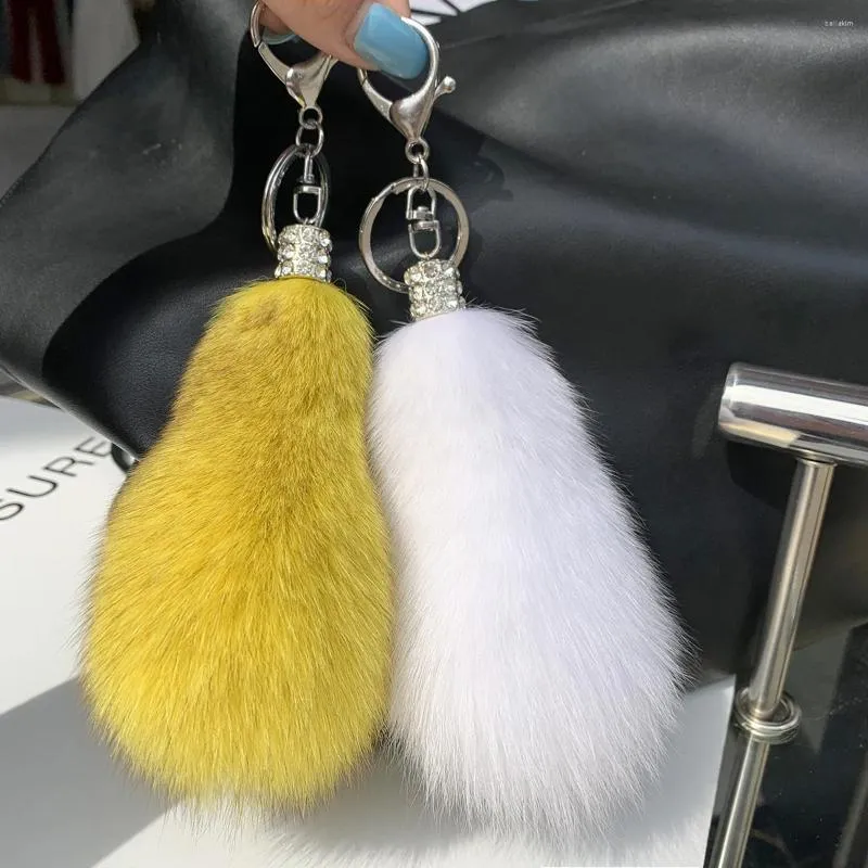 Llaveros Llavero de piel real de peluche para mujer Bolsa Colgante Lindo Pequeño Adornos de cola Llavero de coche Baratija Juguete Accesorios de moda Regalo