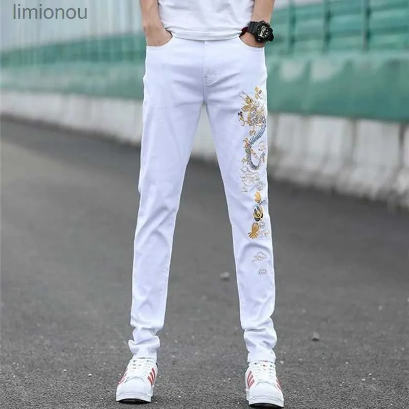 Men's Jeans Korea Version Mens High Quality White Jeans Embroidery Slim Stretch JeansLight Luxury Sexy Jeans Stylish Street Jeans;L240120