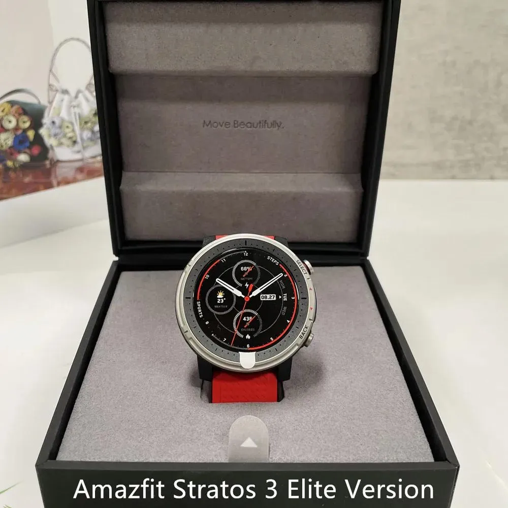 Horloges Originele gloednieuwe Amazfit Stratos 3 Elite-versie Saffierscherm Smart Watch GPS 5ATM Muziek China Box met wereldwijde taal