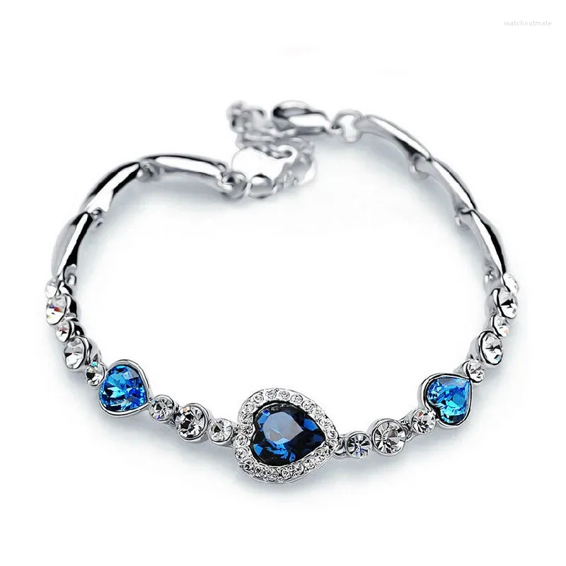 Bracelets à maillons POPACC mode océan coeur cristal pour femmes élégant strass fille décoration quotidienne cadeau de fête