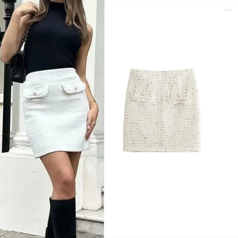 Skirts Womens Shiny Mini Elegant Button Pockets Slim Short Woman Fashion Bodycon Sexy High Waist Skirt 2024