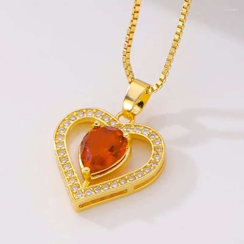 Charms Heart Shape Gemstone Zircon Pendant Girls Elegant Wedding Party Gift Necklace Accessories