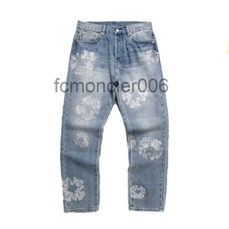 Jeans pour femmes Jeanbaggy hommes couronne noir jambe large perles fermeture éclair pantalon classique violet denim shorts streetwear pantalons de survêtement décontractés designers 1NSA