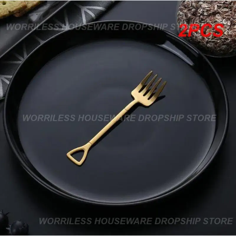 Dinnerware Sets 2PCS Fork Tool Flatware Fashion Creative Multi-color Kitchen Utensils Fruit Ice Cream Stainless Steel Accessories