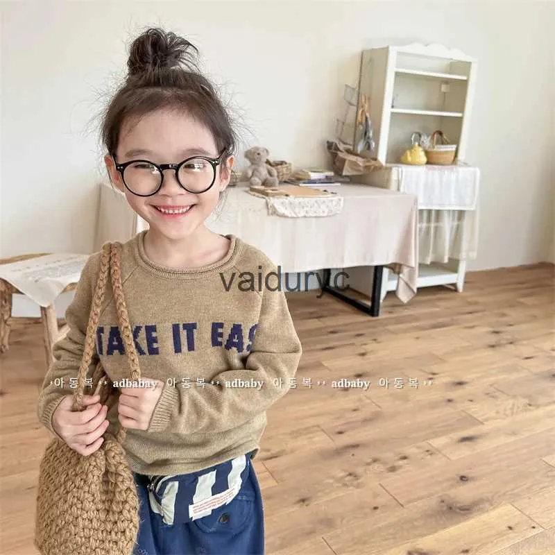 رسالة أزياء Pullover طباعة Ldren Long Sleeve Sweater Autumn Girls New Sweater Sweater Baby Cotton Tops Tops Kids H240508