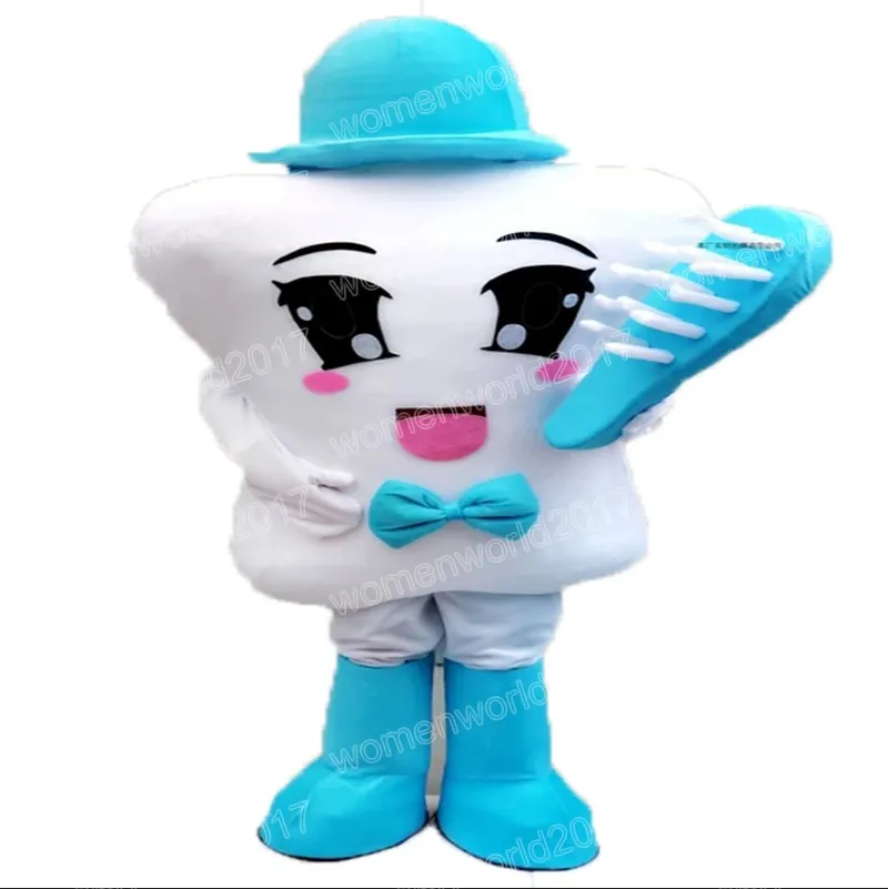 Blue Hat And Blue Shoes Tooth Mascot Costume Simulation Cartoon Character Outfits Suit Adults Size Outfit Unisex Birthday Christmas Carnival Fancy Dress